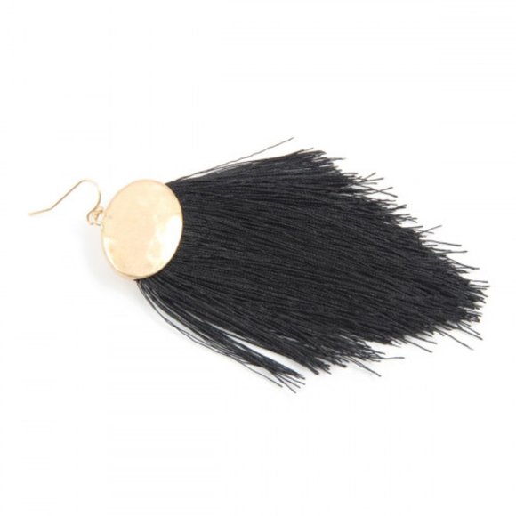 Black Oversized Boho Thread Tassel Drop Earrings - Picture 2 of 3